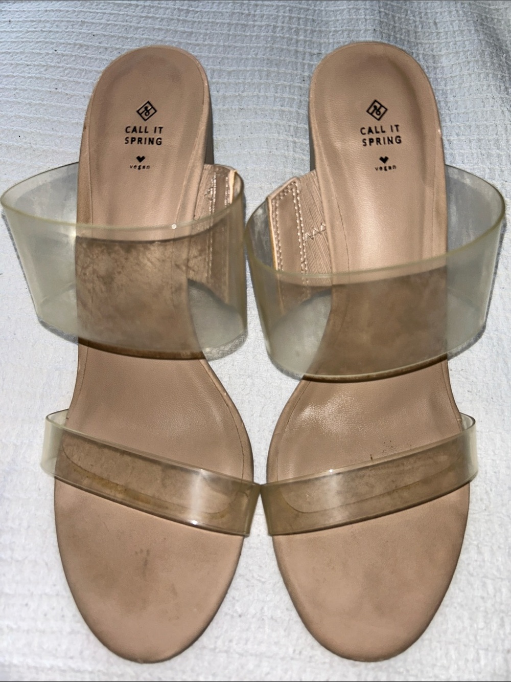 Call It Spring Beige Slides with Clear Straps